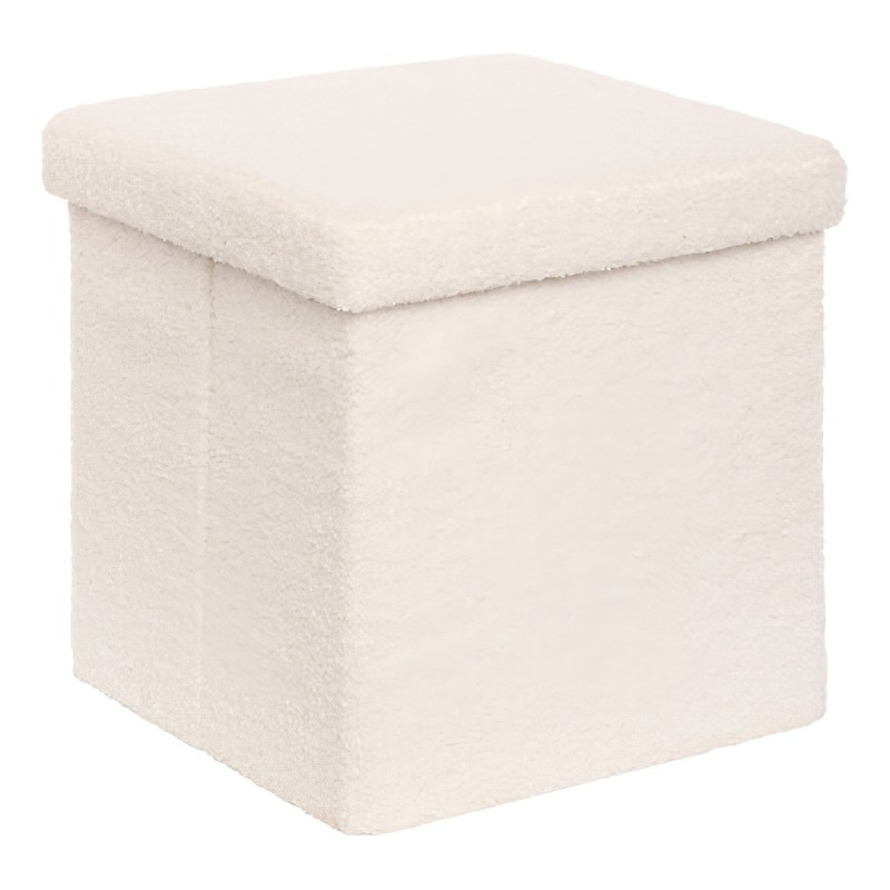 Taburet pliabil cu spatiu de depozitare Jaiko, MDF, poliester, boucle alb, 38X38 cm, 214225