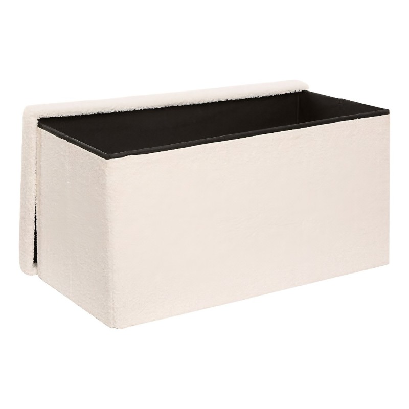 Bancheta pliabila Ottoman, MDF, poliester, boucle alb, L.76 cm, 214226