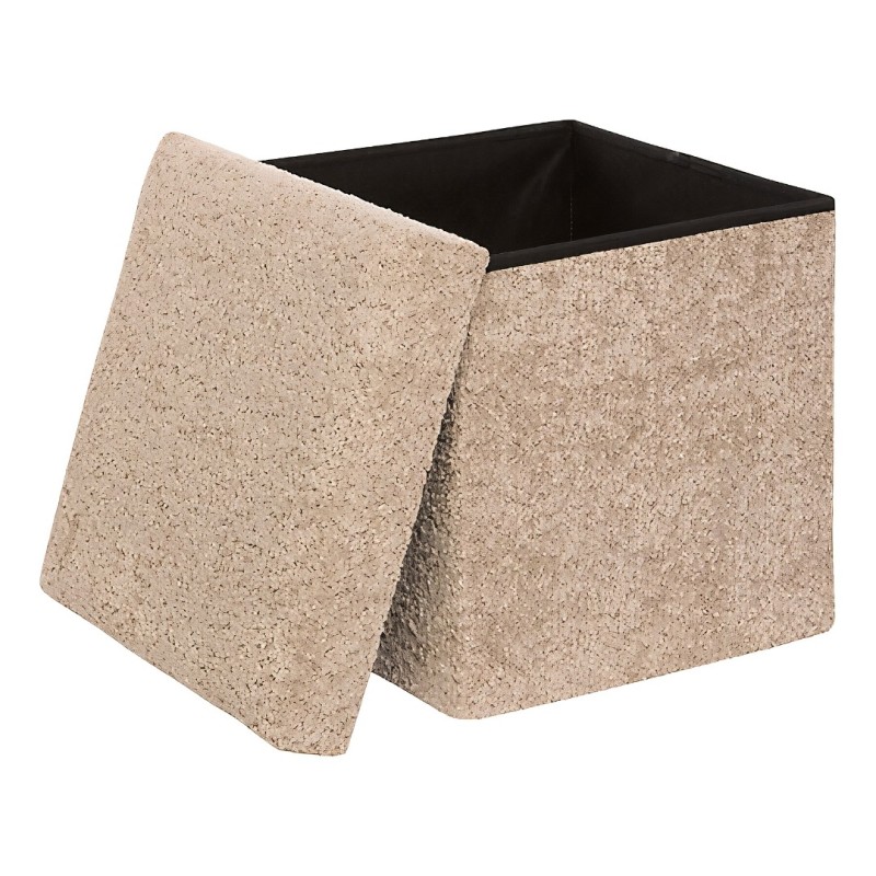 Taburet pliabil cu spatiu de depozitare Soana, MDF, poliester, bej, 38X38 cm, 214227B
