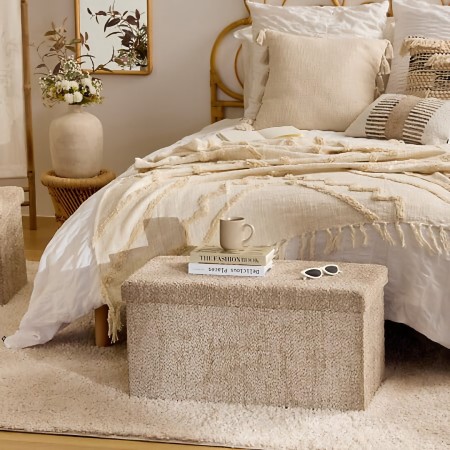 Bancheta pliabila cu spatiu de depozitare Soana, MDF, poliester, bej, L.76 cm, 214228B 