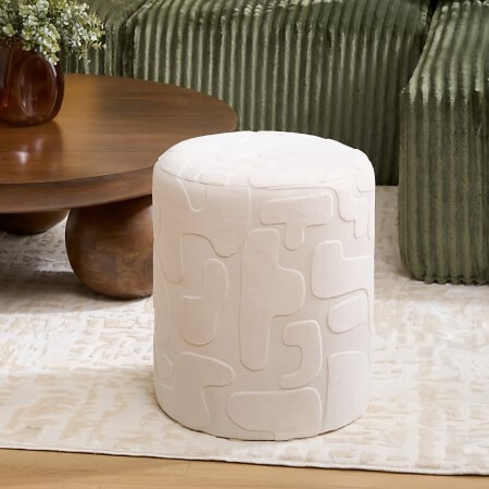 Taburet Ottoman, placaj, spuma, textil alb, D.36 cm, 214231B 