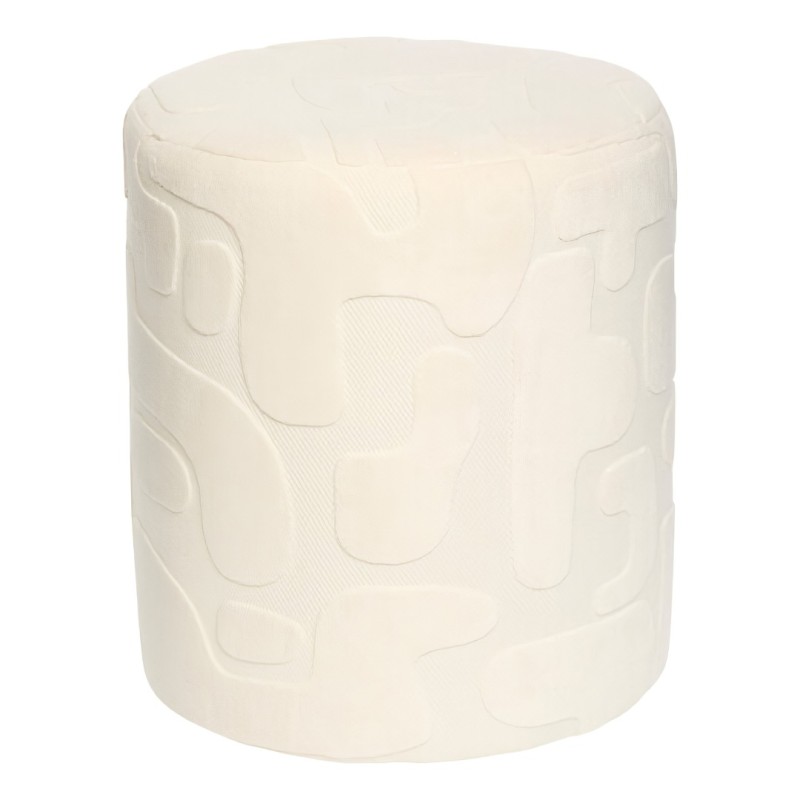 Taburet Ottoman, placaj, spuma, textil alb, D.36 cm, 214231B