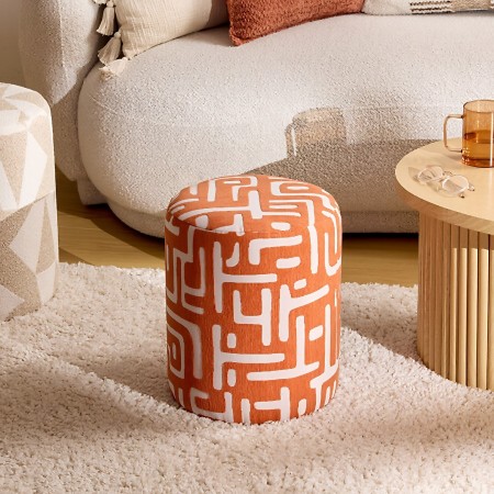 Taburet Ottoman, placaj, spuma, poliester, portocaliu, D.30 cm, 214232A 