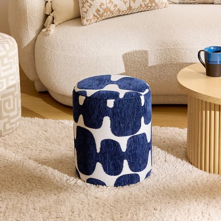 Taburet Ottoman, placaj, spuma, poliester, bleu, D.30 cm, 214232C 
