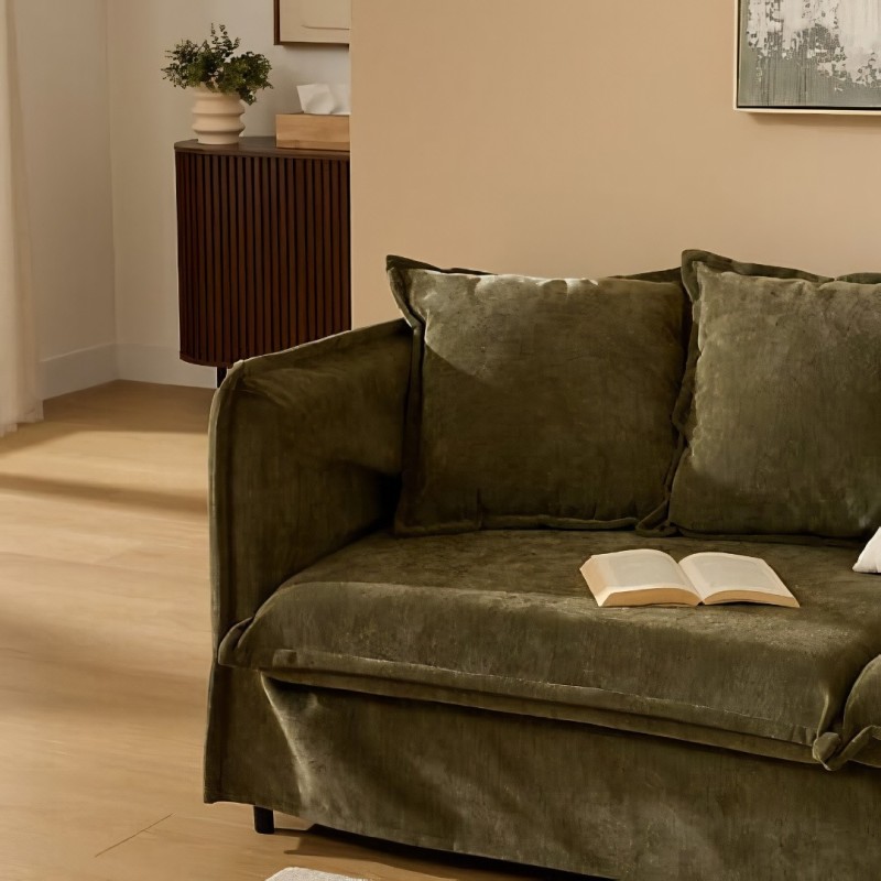 Canapea 3 locuri Odile, PAL, textil, verde cedar, L.200 cm, 214235B