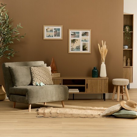 Fotoliu extensibil click-clack, lemn, poliester, gri, H.82 cm, 214248A 