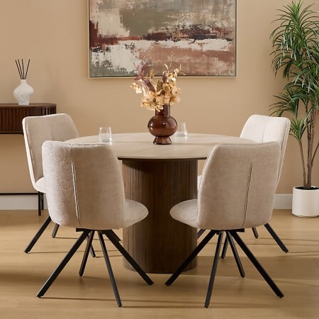 Scaun dining rotativ Gira, metal, textil chenille, bej, H.88 cm, 214259A 