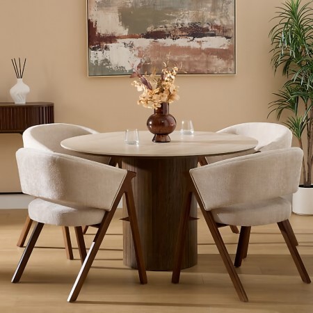 Scaun dining Amza, lemn de cauciuc, textil chenille, ivoar, H.79 cm, 214263B 