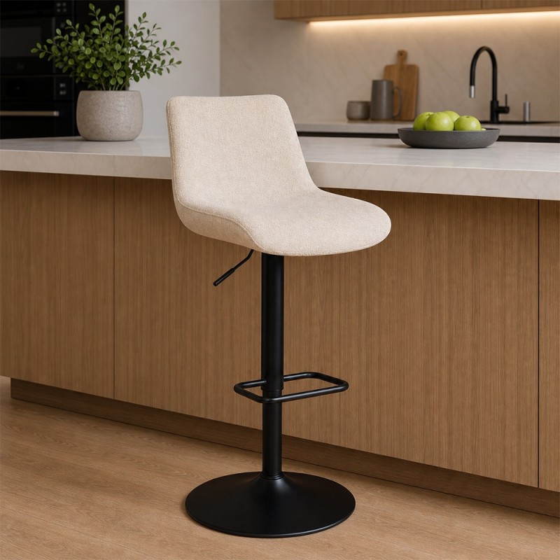 Scaun bar ajustabil Cirea, metal, textil, crem, H.105 cm, 214264A