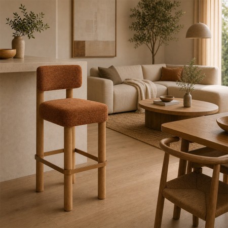 Scaun bar Noali, lemn, textil chenille, ambra, H.104 cm, 214266C 