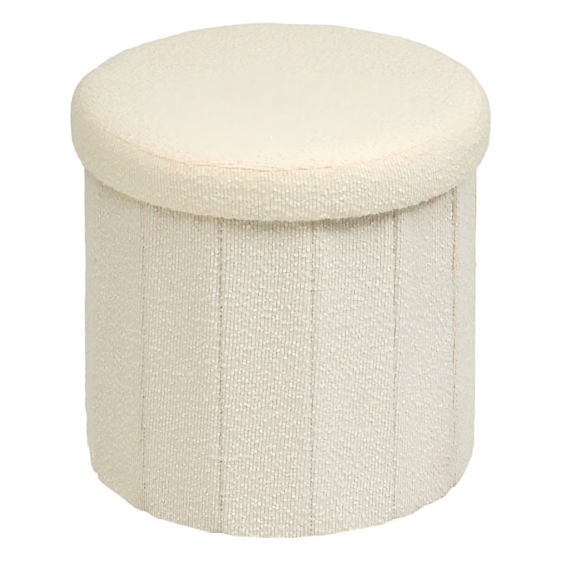 Taburet pliabil Fink, MDF, textil boucle, alb, D.38 cm, 214273A