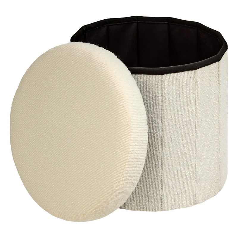 Taburet pliabil Fink, MDF, textil boucle, alb, D.38 cm, 214273A