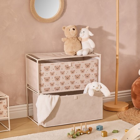 Cutie de depozitare jucarii Orso, metal, polipropilena, carton, bej, H.60 cm, 214402 