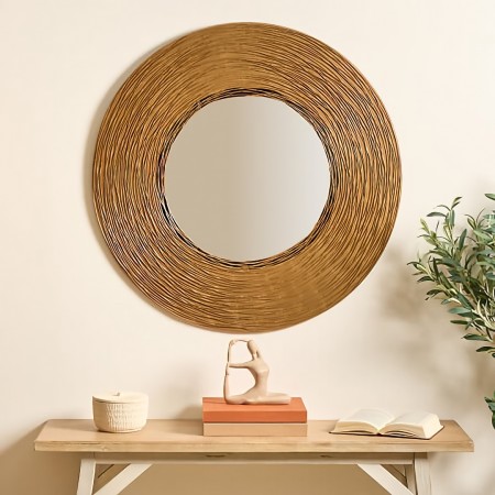 Oglinda Martin, metal, sticla, bronz/auriu, D.90 cm, 215578 
