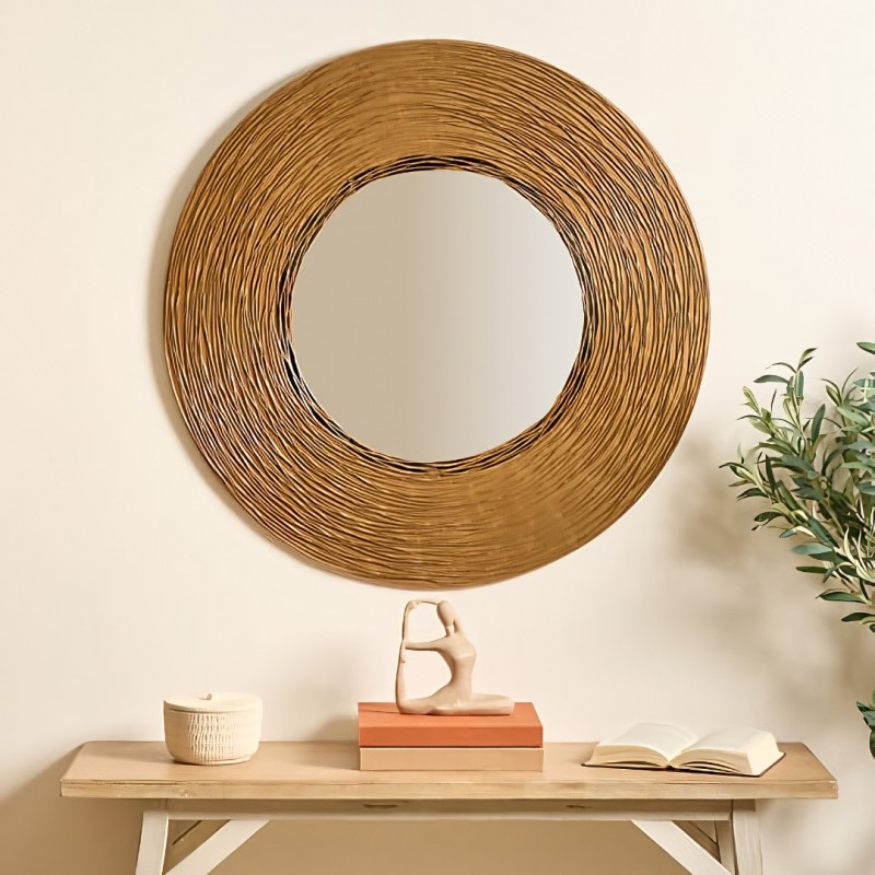 Oglinda Martin, metal, sticla, bronz/auriu, D.90 cm, 215578