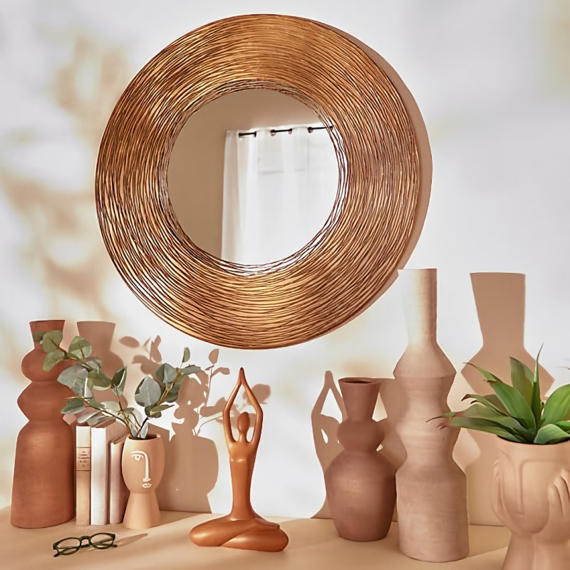 Oglinda Martin, metal, sticla, bronz/auriu, D.90 cm, 215578