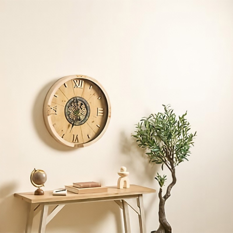 Ceas de perete Micka, MDF, sticla, bej, D.63 cm, 215588