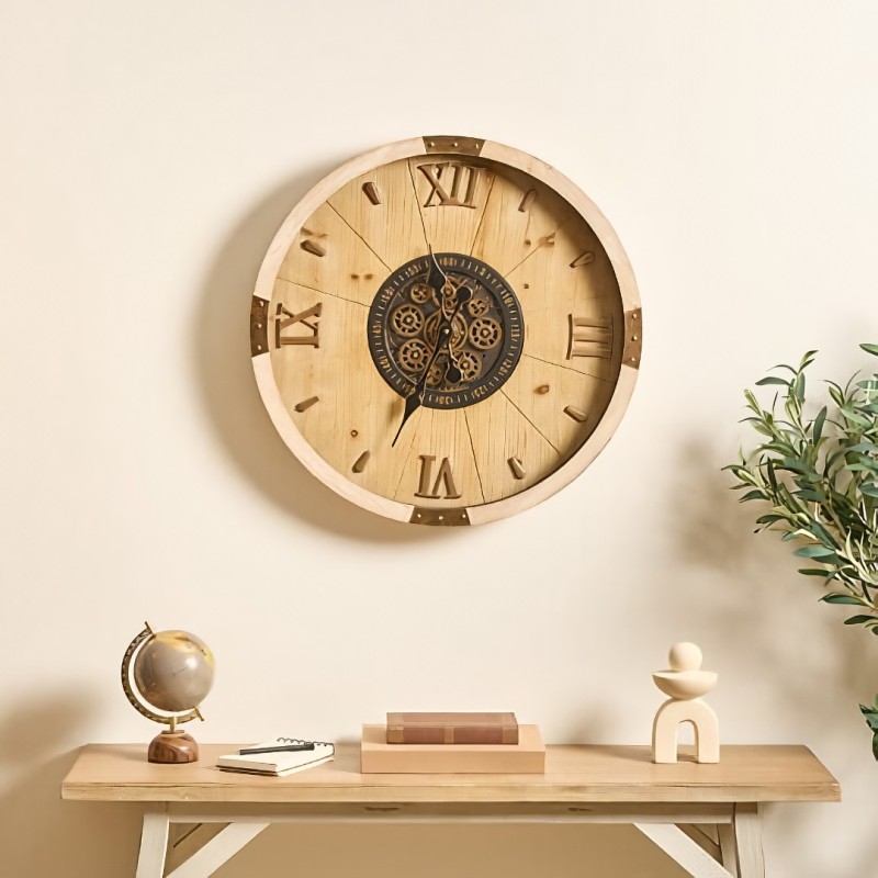 Ceas de perete Micka, MDF, sticla, bej, D.63 cm, 215588