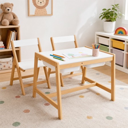 Set masa si scaune Bako, MDF, lemn de pin, alb, 219408 