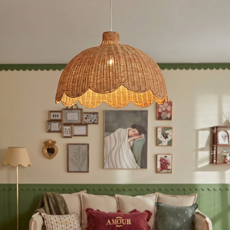 Suspensie Mili, metal, ratan, maro, 1XE27, D.58 cm, 221616