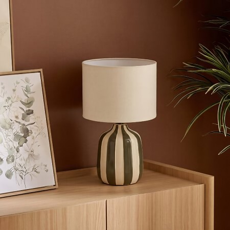 Veioza Vilma, ceramica, alb/verde khaki, 1XE14, H.41 cm, 221633C 