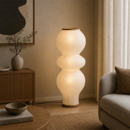 Lampadar Nika, metal, hartie, alb, 2XE14, H.100 cm, 221634 