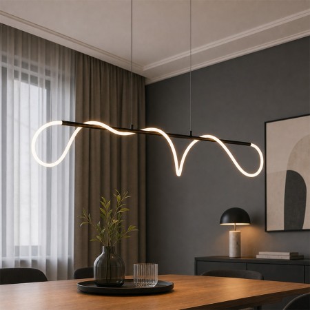 Suspensie Siveo, metal, negru, LED, 35W, alb cald 3000K, L.140 cm, 221665 