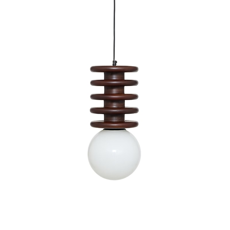 Suspensie Rochi, metal, lemn de mango, maro, 1XE27, D.20 cm, 221680