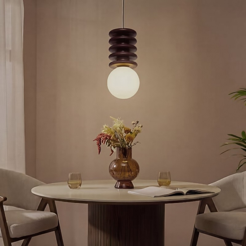 Suspensie Rochi, metal, lemn de mango, maro, 1XE27, D.20 cm, 221680