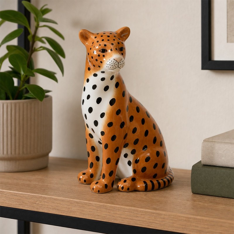 Decoratiune Leopard, ceramica, portocaliu, H.20 cm, 222909
