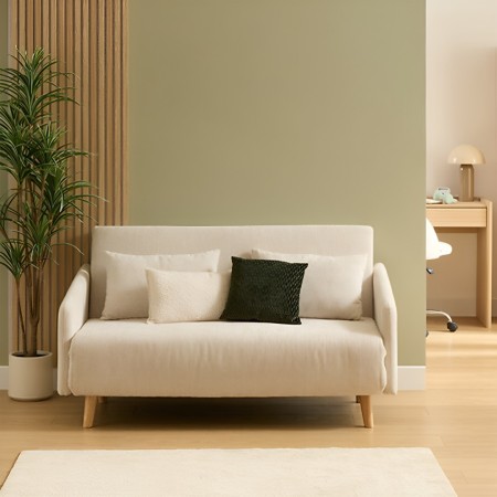 Canapea cu 2 locuri Milo, lemn de eucalipt, textil, ivoar, L.155 cm, 223606A 