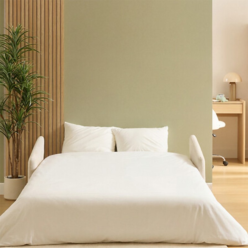 Canapea cu 2 locuri Milo, lemn de eucalipt, textil, ivoar, L.155 cm, 223606A