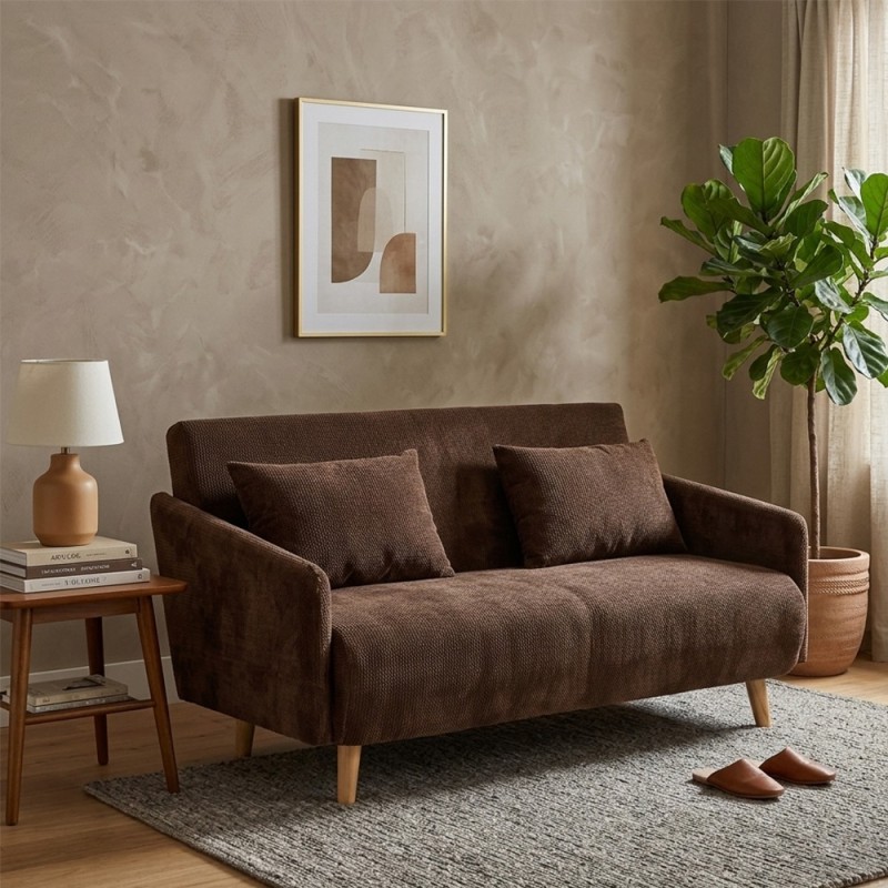 Canapea cu 2 locuri Milo, lemn de eucalipt, textil, maro tonka, L.155 cm, 223606C