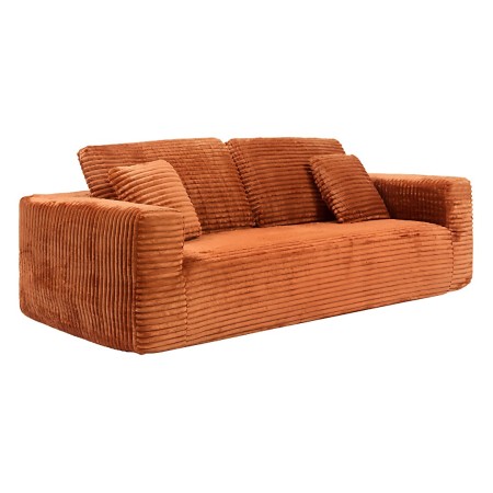 Canapea 3 locuri Solka, spuma, textil reiat, ambra, L.227 cm, 223607B 