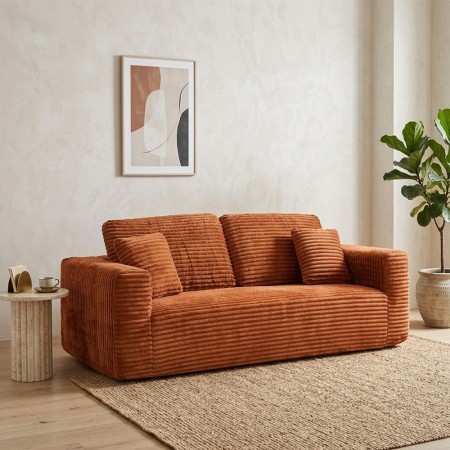 Canapea 3 locuri Solka, spuma, textil reiat, ambra, L.227 cm, 223607B 