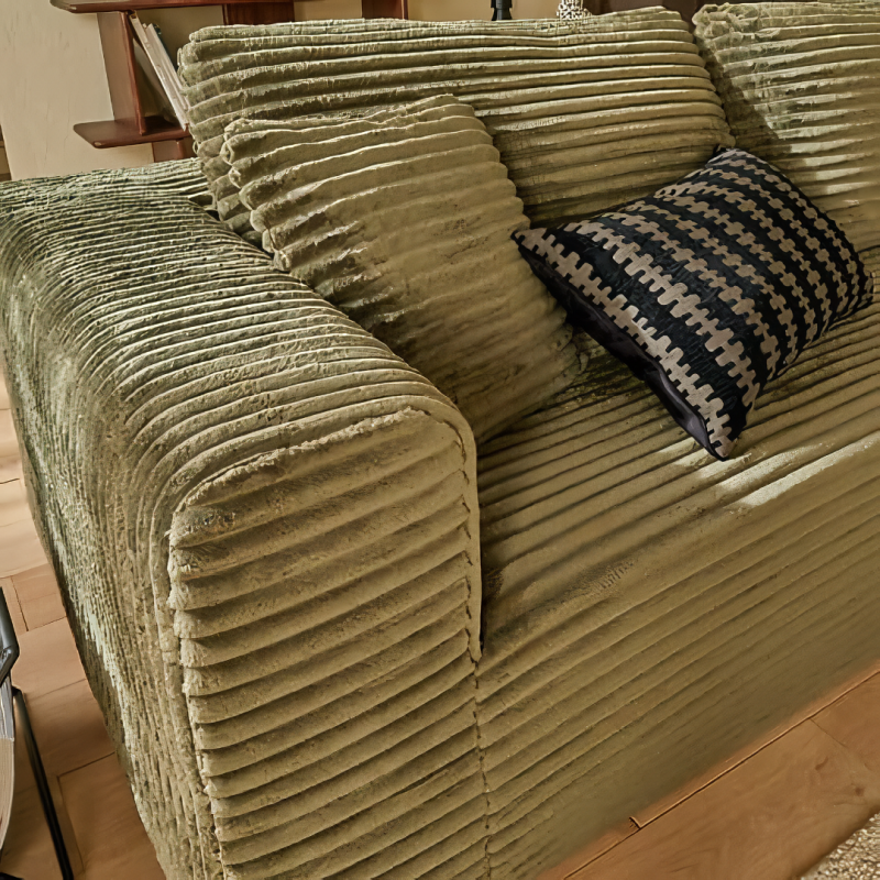 Canapea 3 locuri Solka, spuma, textil reiat, verde khaki, L.227 cm, 223607C