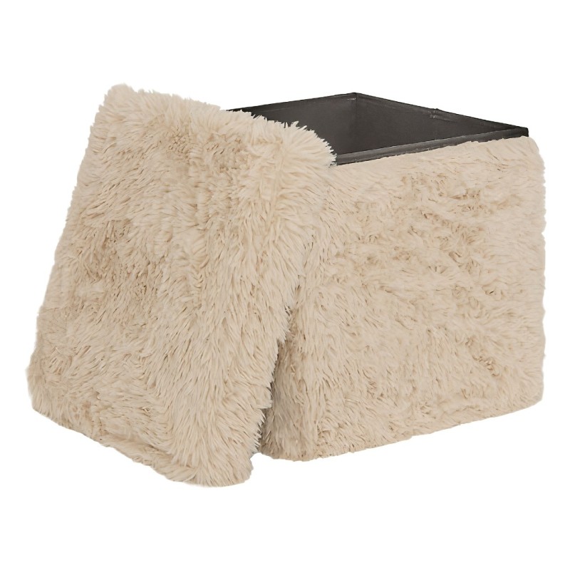 Taburet pliabil Duvia, MDF, blana artificiala, bej, L.38 cm, 223614