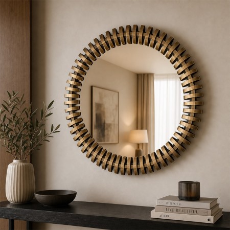 Oglinda Barrel, metal, sticla, aurie, D.61 cm, 223800A 