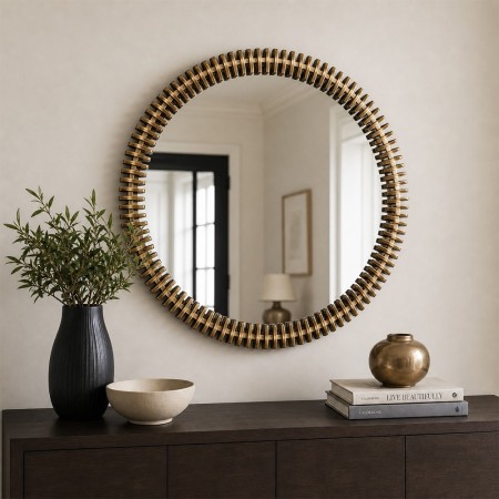 Oglinda Barrel, metal, sticla, aurie, D.90 cm, 223801A 