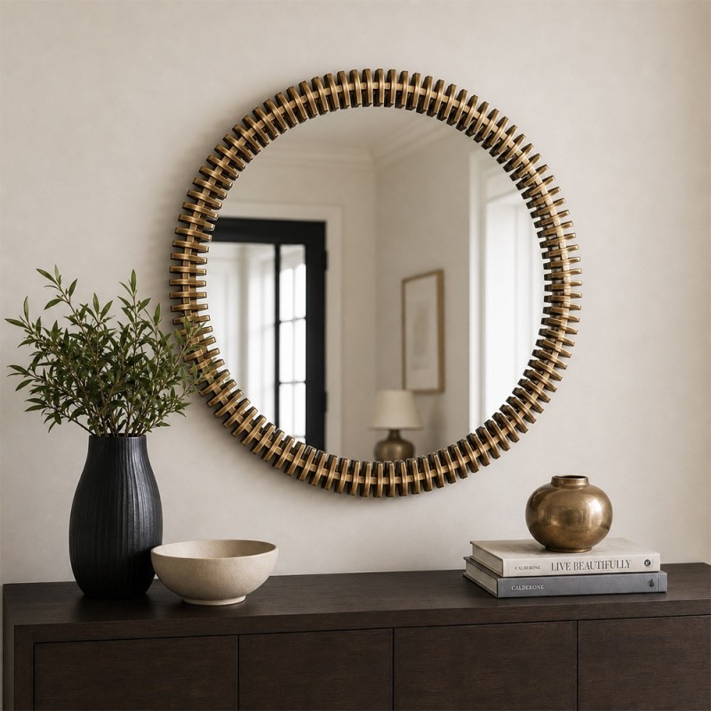 Oglinda Barrel, metal, sticla, aurie, D.90 cm, 223801A