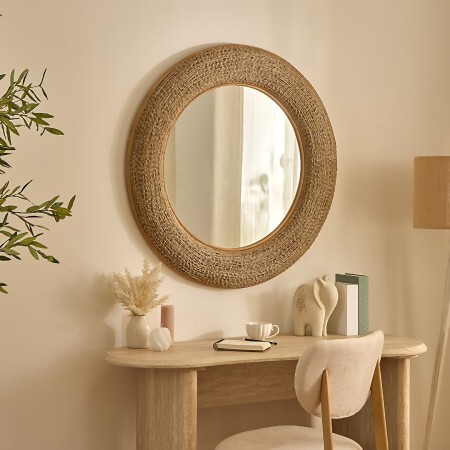 Oglinda Nathan, material natural, oglinda, bej, D.90 cm, 223828 