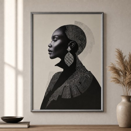 Tablou 3D canvas Wonda, lemn de pin, alb/negru, H.116 cm, 223831 
