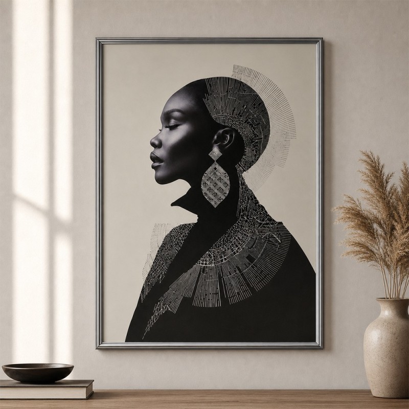 Tablou 3D canvas Wonda, lemn de pin, alb/negru, H.116 cm, 223831