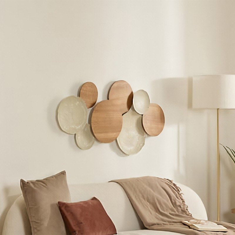 Decoratiune de perete Talie, metal, lemn, bej, L.100 cm, 223874