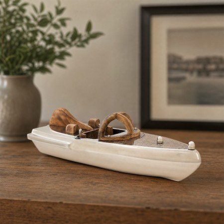 Decoratiune Johan, metal, lemn de mango, alb, L.45 cm, 223905 