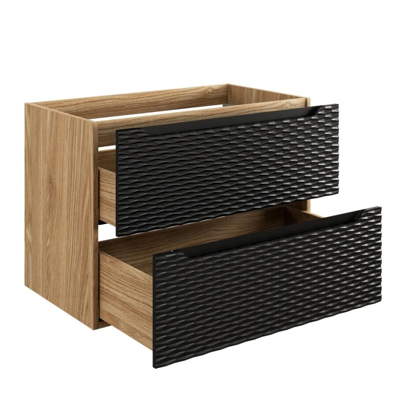 Dulap lavoar Ocean Black, MDF, PAL melaminat, negru mat/stejar uleiat, 2 sertare, L.80 cm, OCEAN BLACK 82-80-2S