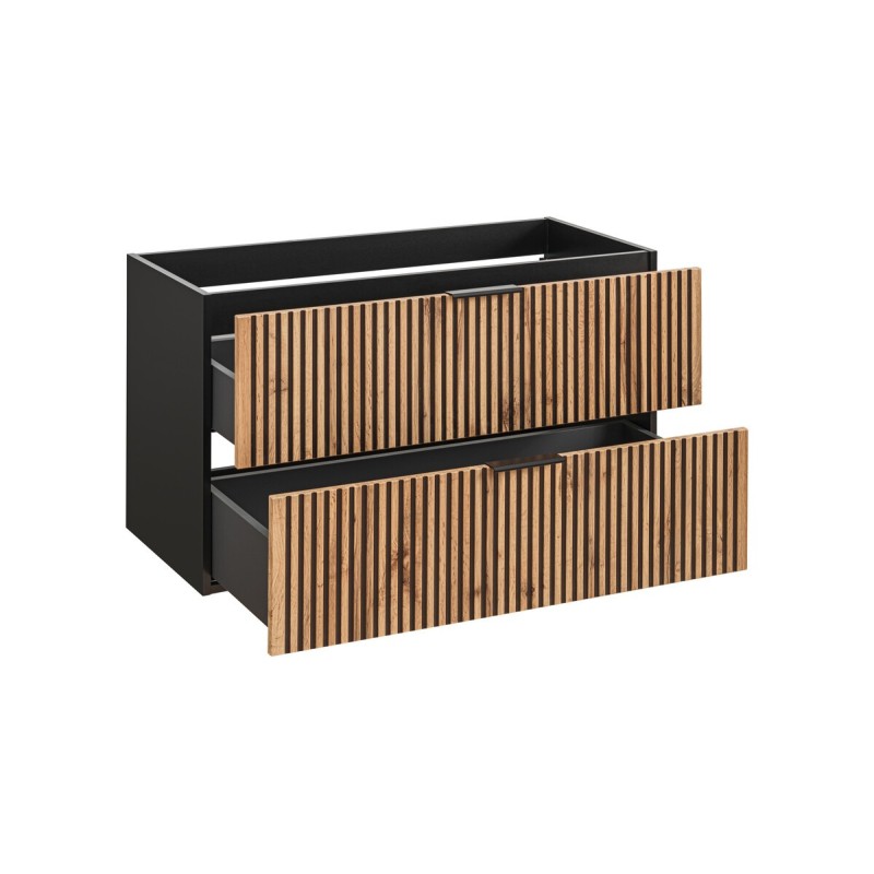 Dulap lavoar Xilo, MDF, PAL melaminat, gri antracit/stejar wotan, 2 sertare, L.100 cm, XILO BLACK WOTAN 82-100-D-2S