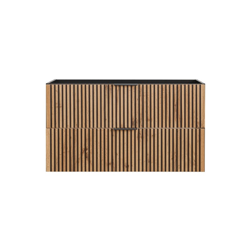 Dulap lavoar Xilo, MDF, PAL melaminat, gri antracit/stejar wotan, 2 sertare, L.100 cm, XILO BLACK WOTAN 82-100-D-2S