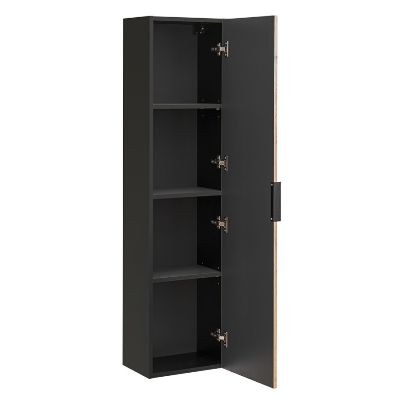 Dulap inalt Xilo, MDF, PAL melaminat, gri antracit/stejar wotan, 1 usa, H.140 cm, XILO BLACK WOTAN 80-01-D-1D