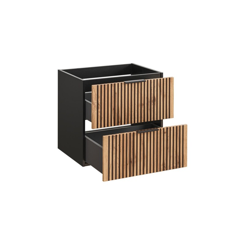 Dulap lavoar Xilo, MDF, PAL melaminat, gri antracit/stejar wotan, 2 sertare, L.60 cm, XILO BLACK WOTAN 82-60-D-2S